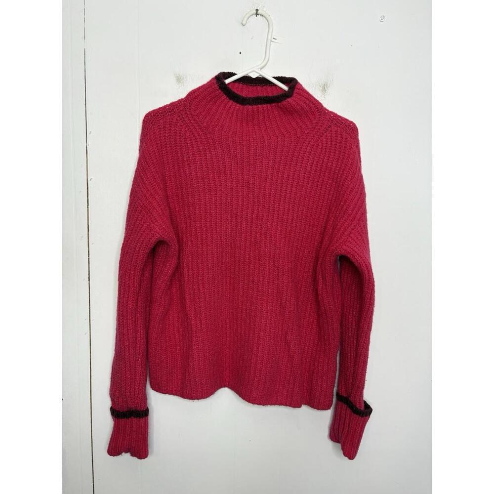 Anthro Maeve Sweater Womens Small Chunky Knit Mock Neck Pink Rolled Sleeves Warm